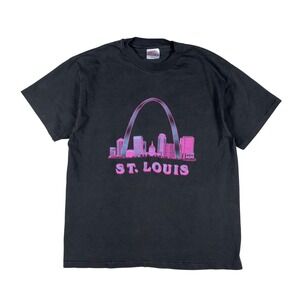 Vtg St Louis Gateway Arch T Shirt Mens L Black Hanes Beefy USA 90s Single Stitch
